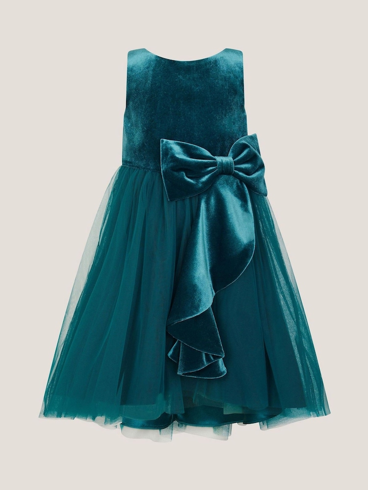 Monsoon Blue Velvet Bow Party Dress - Image 3 of 3 Monsoon Blue Velvet Bow Party Dress - Image 3 of 3