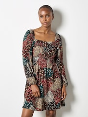 Apricot Brown Milkmaid Patchwork Mini Dress - Image 1 of 4
