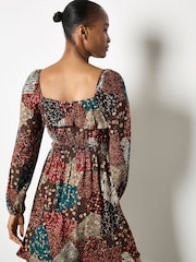 Apricot Brown Milkmaid Patchwork Mini Dress - Image 2 of 4