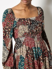 Apricot Brown Milkmaid Patchwork Mini Dress - Image 3 of 4