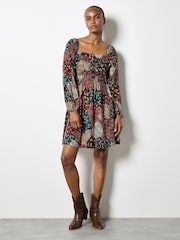 Apricot Brown Milkmaid Patchwork Mini Dress - Image 4 of 4