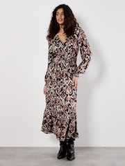 Apricot Black Tonal Ikat Button Midaxi Dress - Image 1 of 5