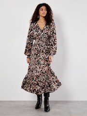 Apricot Black Tonal Ikat Button Midaxi Dress - Image 2 of 5