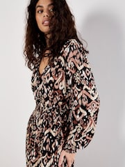 Apricot Black Tonal Ikat Button Midaxi Dress - Image 3 of 5