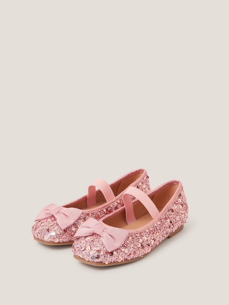 Monsoon Pink Bow Sequin Ballet Flats - Image 1 of 3 Monsoon Pink Bow Sequin Ballet Flats - Image 1 of 3