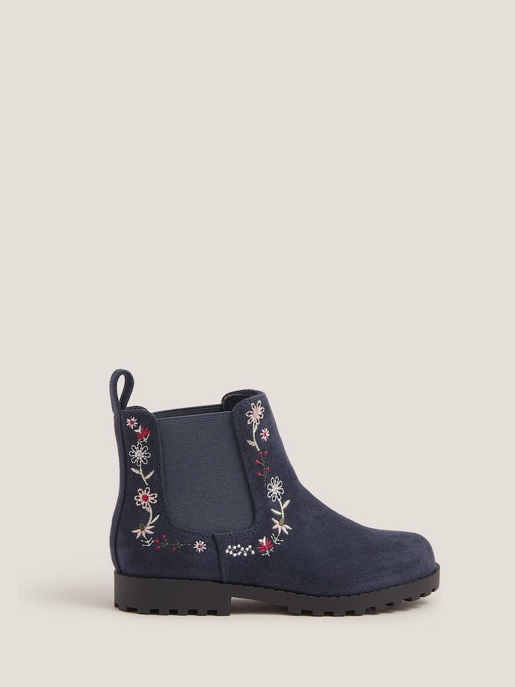 Monsoon Blue Floral Embroidered Chelsea Boots - Image 1 of 3 Monsoon Blue Floral Embroidered Chelsea Boots - Image 1 of 3