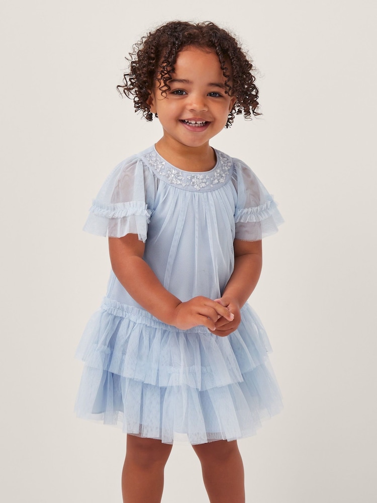 Monsoon Blue Baby Anastasia Tulle Embellished Dress - Image 1 of 4
