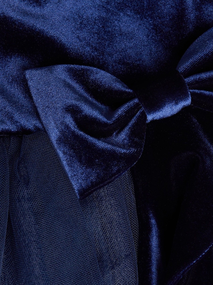 Monsoon Blue Baby Velvet Bow Party Dress - Image 1 of 3