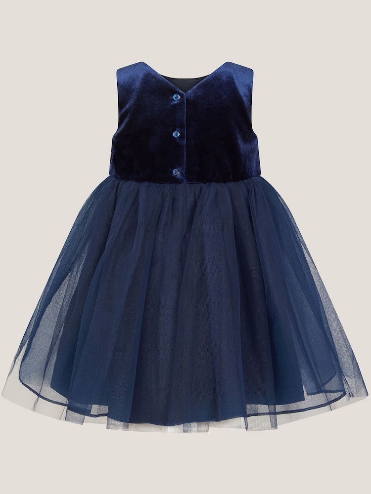 Monsoon Blue Baby Velvet Bow Party Dress - Image 2 of 3 Monsoon Blue Baby Velvet Bow Party Dress - Image 2 of 3