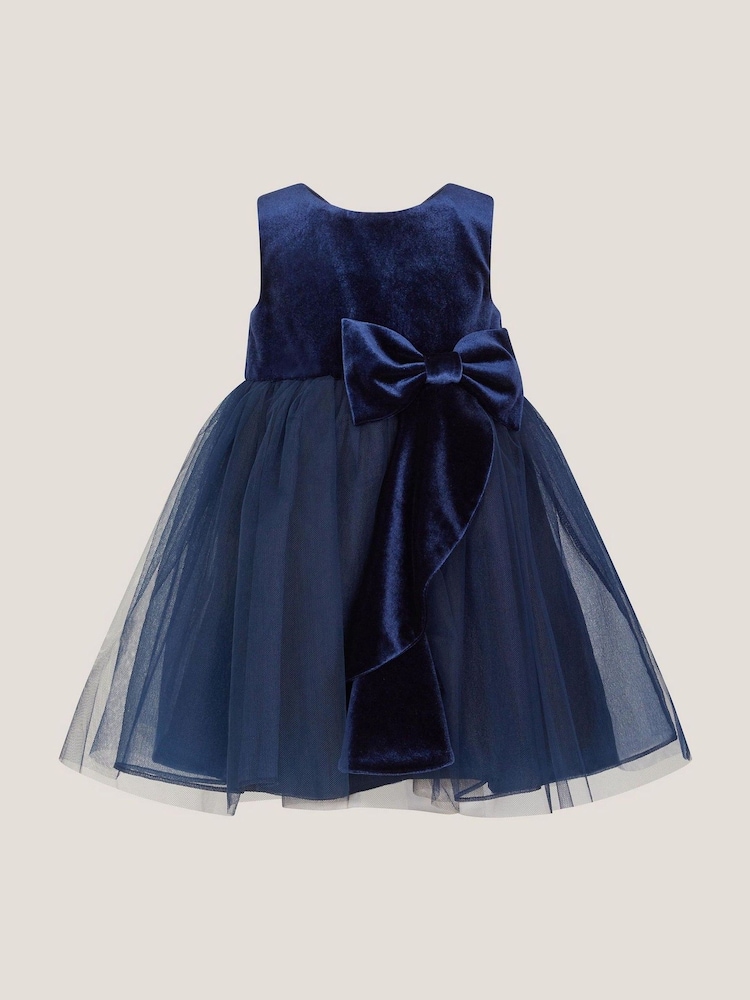 Monsoon Blue Baby Velvet Bow Party Dress - Image 3 of 3 Monsoon Blue Baby Velvet Bow Party Dress - Image 3 of 3