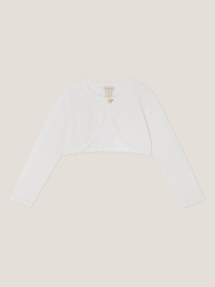 Monsoon Cream Maeve Bow Button Cardigan - Image 1 of 3