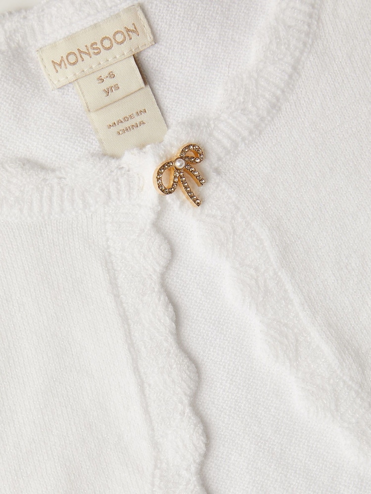 Monsoon Cream Maeve Bow Button Cardigan - Image 3 of 3