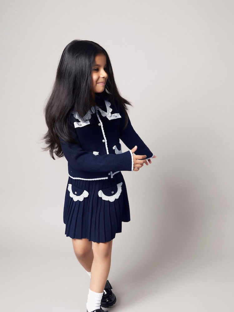 Monsoon Blue Crochet Knit Pleated Skirt - Image 1 of 1