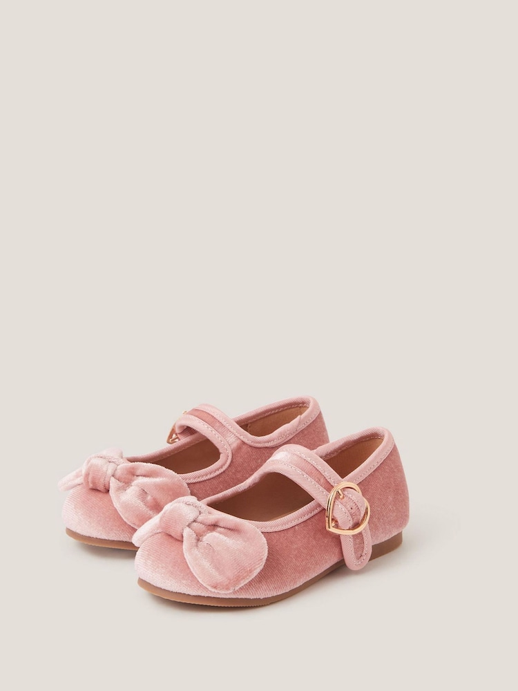 Monsoon Pink Toddler Velvet Bow Ballet Flats - Image 1 of 3 Monsoon Pink Toddler Velvet Bow Ballet Flats - Image 1 of 3