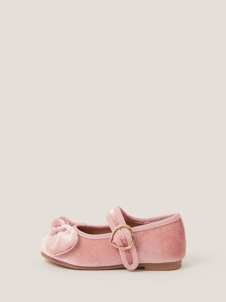 Monsoon Pink Toddler Velvet Bow Ballet Flats - Image 2 of 3 Monsoon Pink Toddler Velvet Bow Ballet Flats - Image 2 of 3