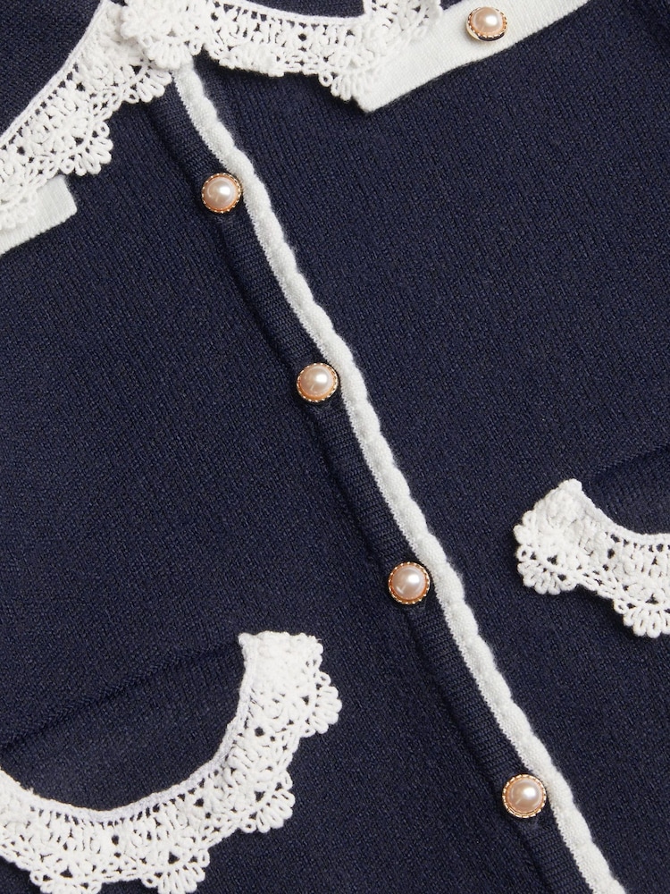 Monsoon Blue Crochet Collar Cardigan - Image 4 of 4 Monsoon Blue Crochet Collar Cardigan - Image 4 of 4