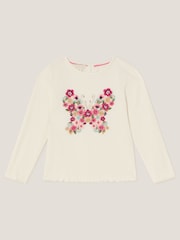 Monsoon Cream Butterfly Embroidered Ribbed Top - Image 1 of 3