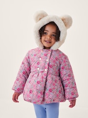 Monsoon Pink Baby Dolly Floral Print Padded Coat - Image 1 of 4