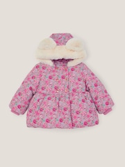 Monsoon Pink Baby Dolly Floral Print Padded Coat - Image 2 of 4