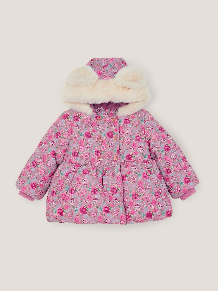 Monsoon Pink Baby Dolly Floral Print Padded Coat - Image 2 of 4