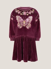 Monsoon Red Butterfly Embellished Velour Dress - Image 1 of 3