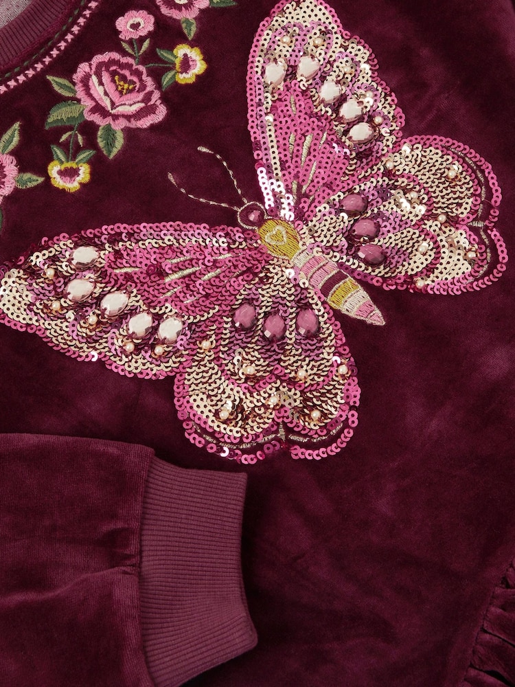 Monsoon Red Butterfly Embellished Velour Dress - Image 3 of 3 Monsoon Red Butterfly Embellished Velour Dress - Image 3 of 3