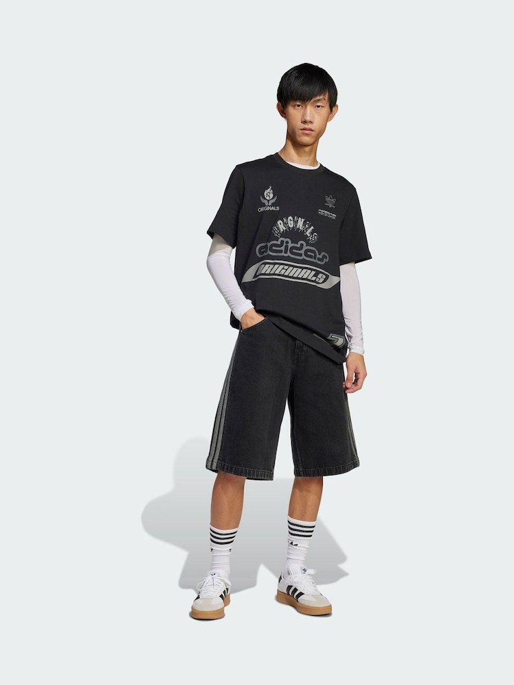 adidas Originals Black Adicolor Denim Firebird Shorts - Image 1 of 5