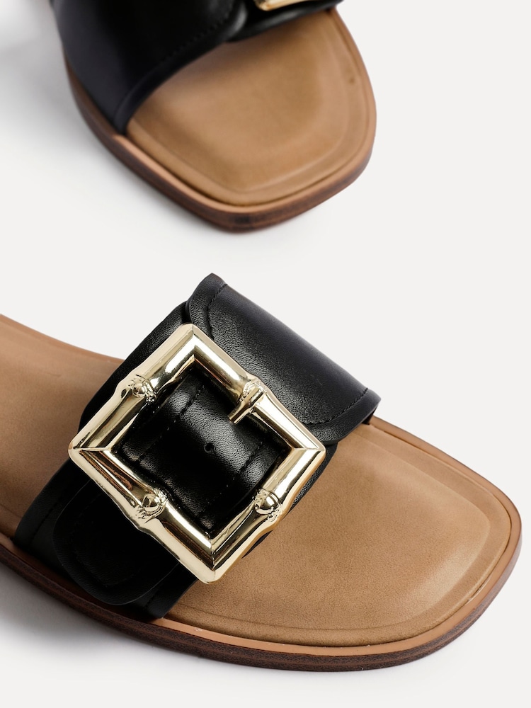 Linzi Black Tyla Flat Slider Sandals With Buckle Detail - Image 5 of 5