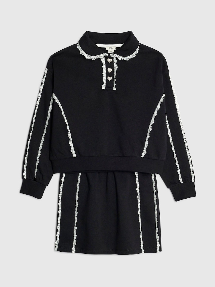 River Island Black Lace Skirt & Sweatshirt Set - Image 2 of 5