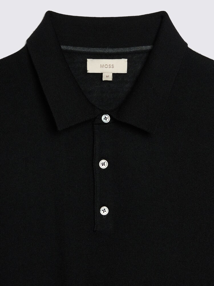 MOSS Black Merino-Blend Polo Shirt - Image 5 of 5 MOSS Black Merino-Blend Polo Shirt - Image 5 of 5