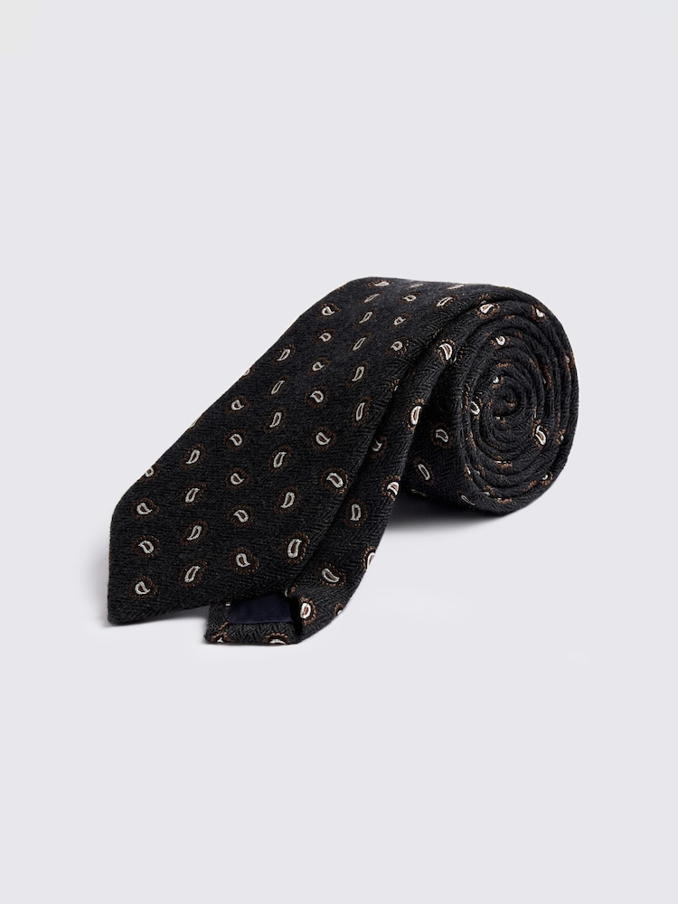 MOSS Italian Grey Herringbone Paisley Tie - Image 1 of 2