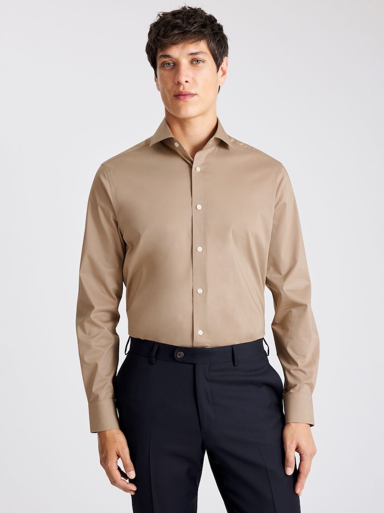 MOSS Natural Tailored Fit Straw Stretch Shirt - Image 1 of 3