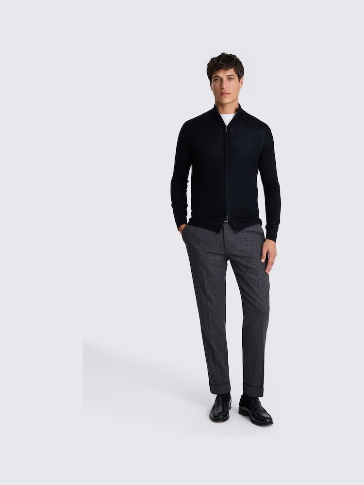MOSS Black Merino Zip Down Funnel Neck Jumper - Image 2 of 3 MOSS Black Merino Zip Down Funnel Neck Jumper - Image 2 of 3