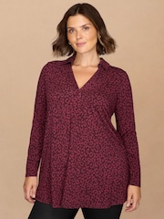 Live Unlimited Purple Print Long Sleeve Polo Collar Tunic - Image 1 of 3