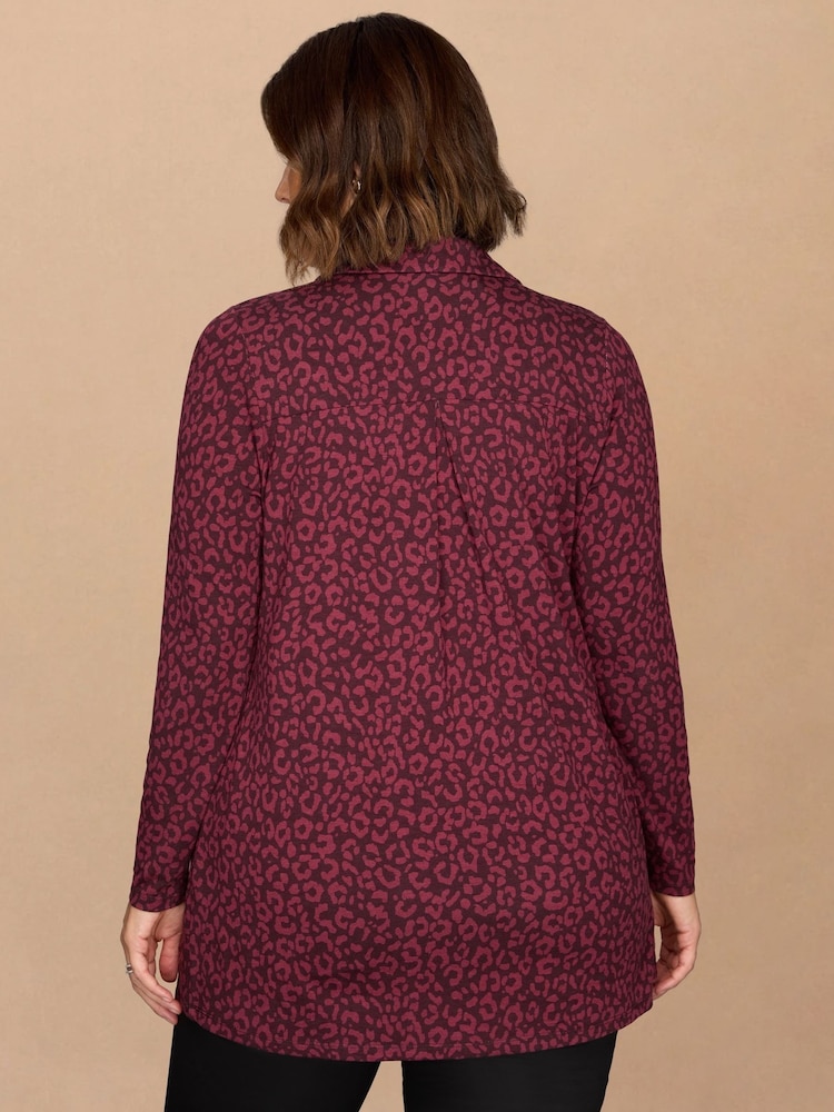 Live Unlimited Purple Print Long Sleeve Polo Collar Tunic - Image 2 of 3 Live Unlimited Purple Print Long Sleeve Polo Collar Tunic - Image 2 of 3