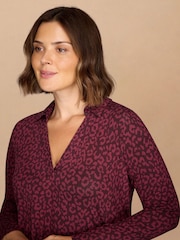 Live Unlimited Purple Print Long Sleeve Polo Collar Tunic - Image 3 of 3