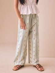 Cu model floral și în dungi - Pantaloni largi cu elastic în talie (3-16ani) - Imaginea 1 din 1