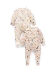 Purebaby Natural Printed Zip Growsuits 2 Pack - Image 1 of 7