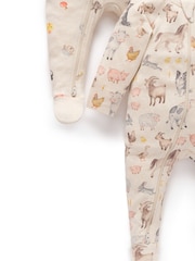 Purebaby Natural Printed Zip Growsuits 2 Pack - Image 4 of 7