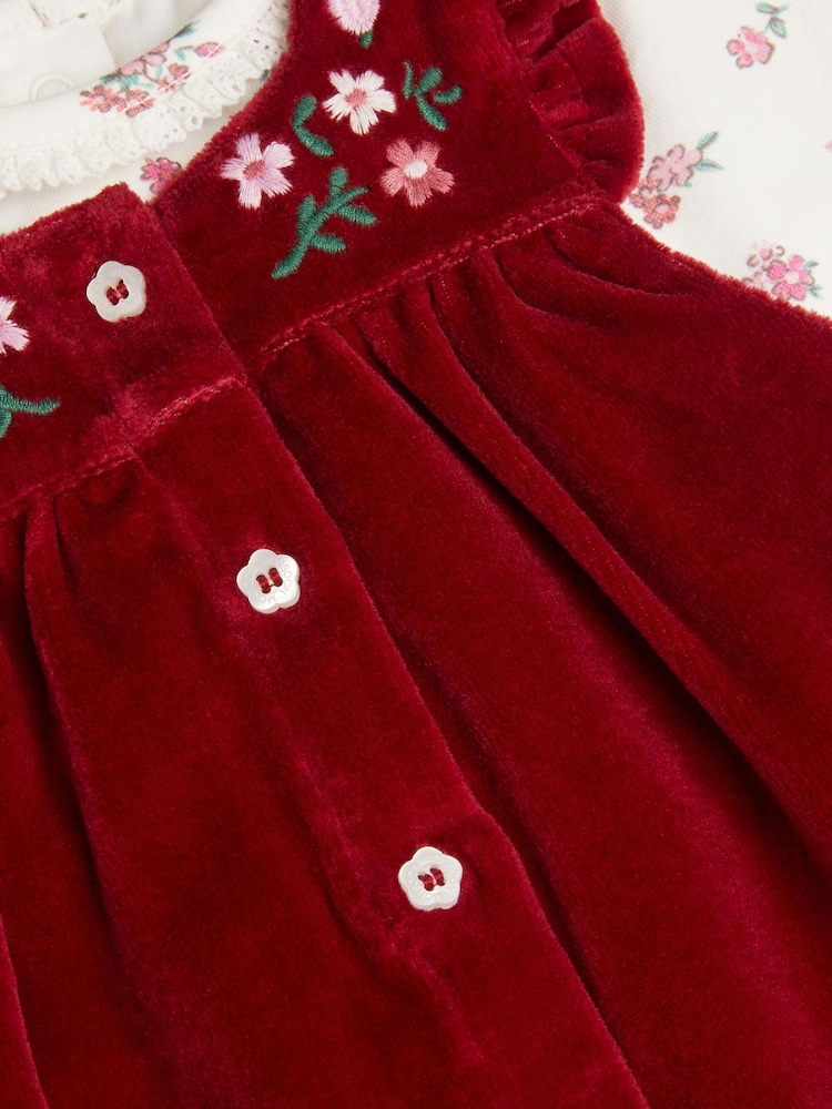 Monsoon Red Newborn Floral Top & Velour Dungarees Set - Image 3 of 3 Monsoon Red Newborn Floral Top & Velour Dungarees Set - Image 3 of 3