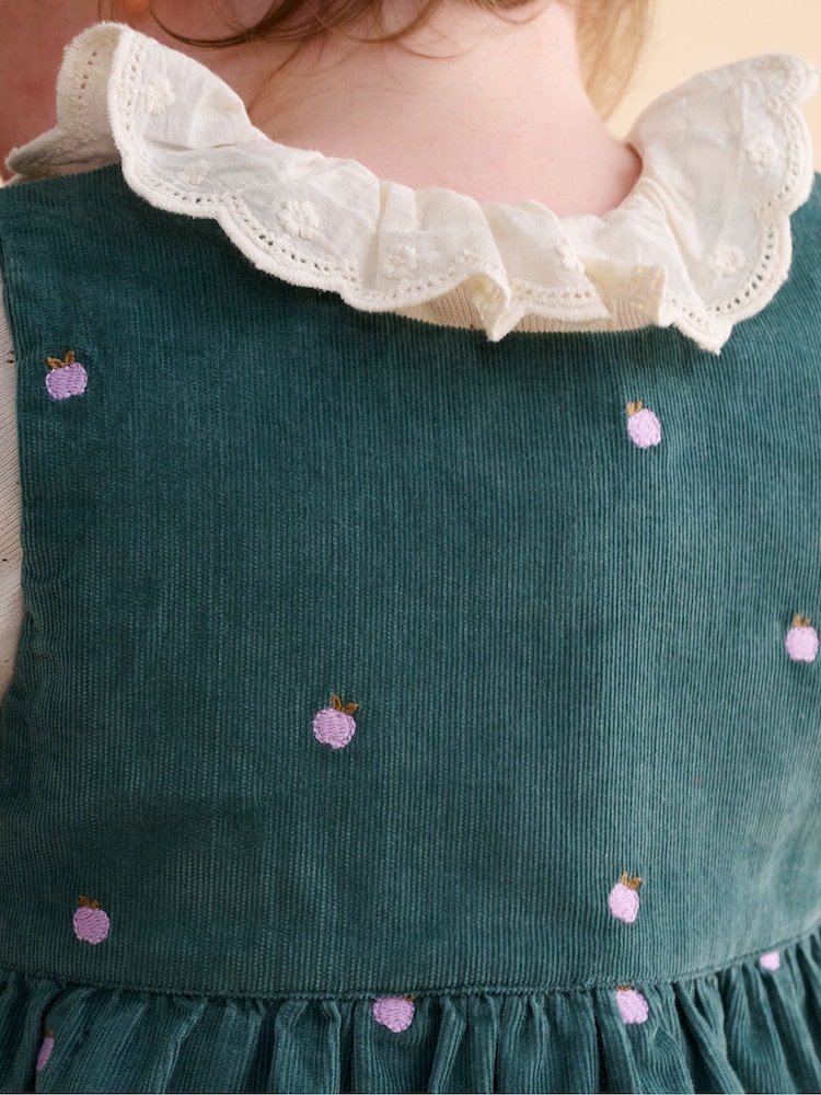 Purebaby Green Embroidered Corduroy Pinnie Dress - Image 2 of 6 Purebaby Green Embroidered Corduroy Pinnie Dress - Image 2 of 6