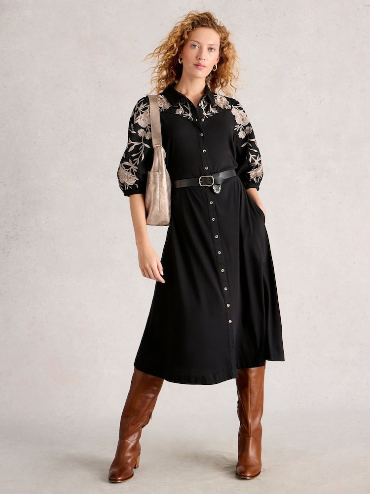 White Stuff Black Rua Embroidered Jersey Dress - Image 1 of 6 White Stuff Black Rua Embroidered Jersey Dress - Image 1 of 6