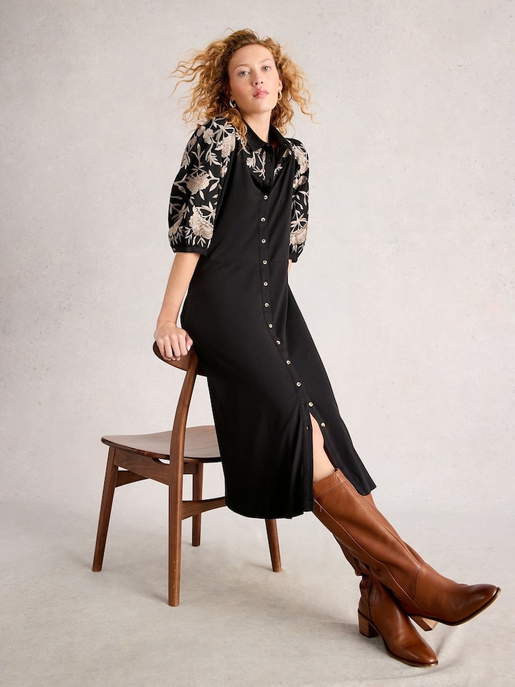 White Stuff Black Rua Embroidered Jersey Dress - Image 2 of 6 White Stuff Black Rua Embroidered Jersey Dress - Image 2 of 6