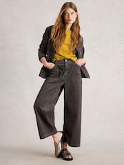 White Stuff Black Tia Cord Wide Leg Crop Trousers - Image 1 of 6