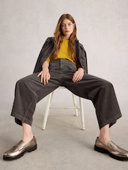 White Stuff Black Tia Cord Wide Leg Crop Trousers - Image 4 of 6