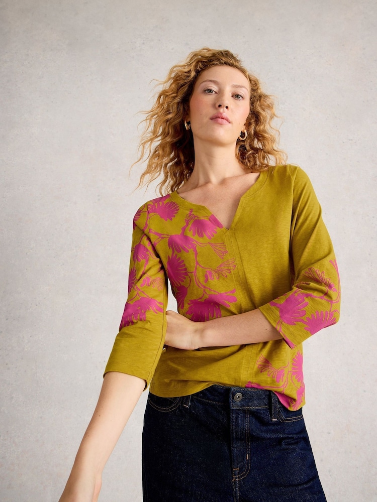 White Stuff Yellow Nelly 3/4 Sleeve T-Shirt - Image 1 of 6
