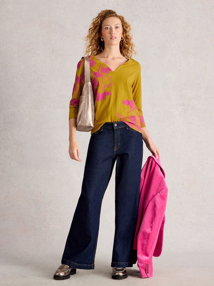 White Stuff Yellow Nelly 3/4 Sleeve T-Shirt - Image 2 of 6
