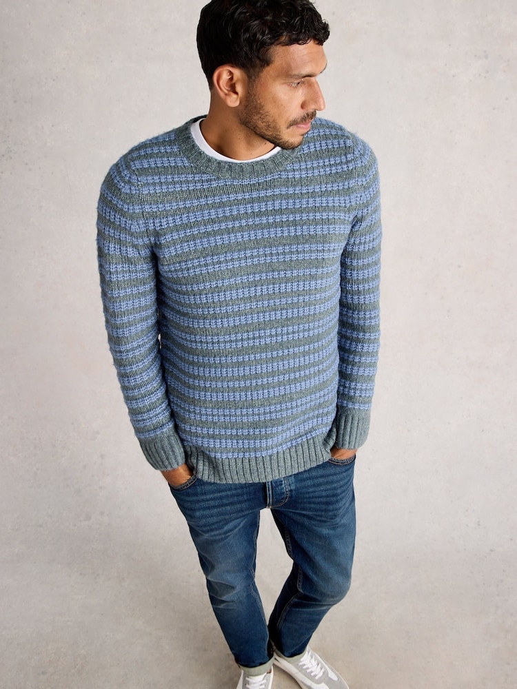 White Stuff Blue Stripe Crew Neck Jumper - Image 1 of 6