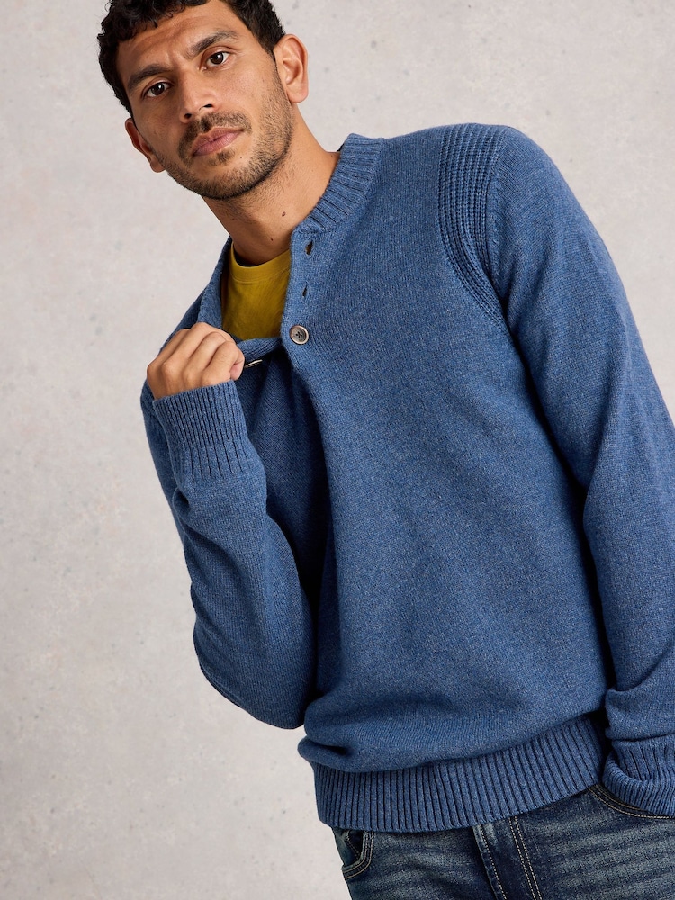 White Stuff Blue Milton Lambswool Henley Jumper - Image 1 of 6