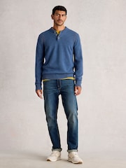 White Stuff Blue Milton Lambswool Henley Jumper - Image 2 of 6